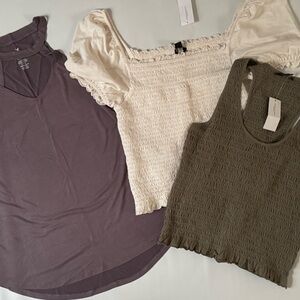 AMERICAN EAGLE Lot of Summer Tops Shirts MEDIUM Purple, Ivory, Olive Green NWT!